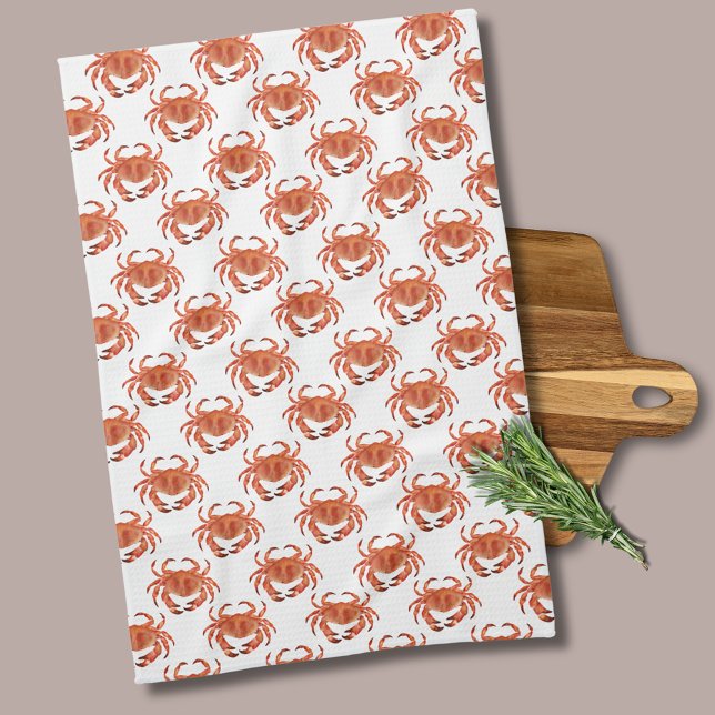 Paño De Cocina Playa del Océano de los Cangrejos Costeros (Brown crab crustacean kitchen towel.  Matching products available for kitchen and dining. )