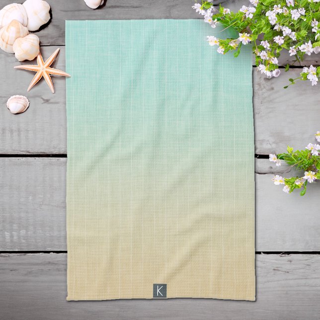Paño De Cocina Playa Naranja de arena verde marina personalizada (Personalized Sea Green Sand Orange Beach Kitchen Towel)