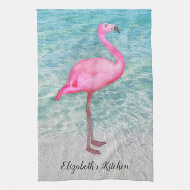 Paño De Cocina Playa tropical de moda rosa Flamingo personalizada (Vertical)