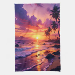 Paño De Cocina Playa Tropical Personalizada Sunset - Costa Dreamy