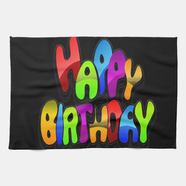Paño De Cocina Playful Happy Birthday Text (Horizontal)