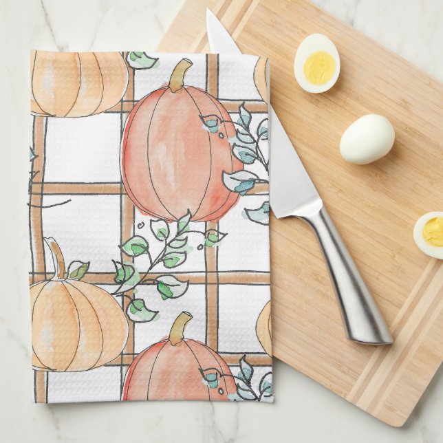 Paño De Cocina Playful pumpkin and plaid (Doblado Cuarto)