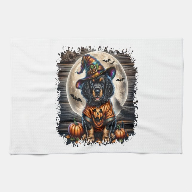 Paño De Cocina Plaza de Halloween del perro Setter (Horizontal)
