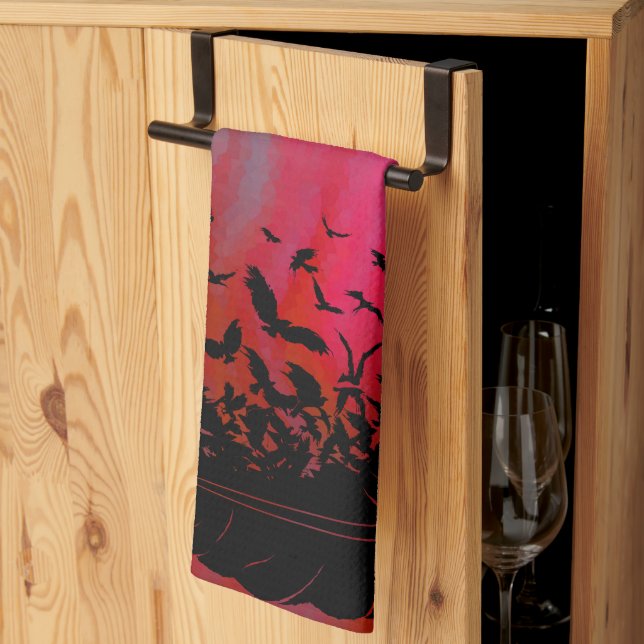 Paño De Cocina Pluma de cuervos, aves negras y ravens (Pliegue de tercios)