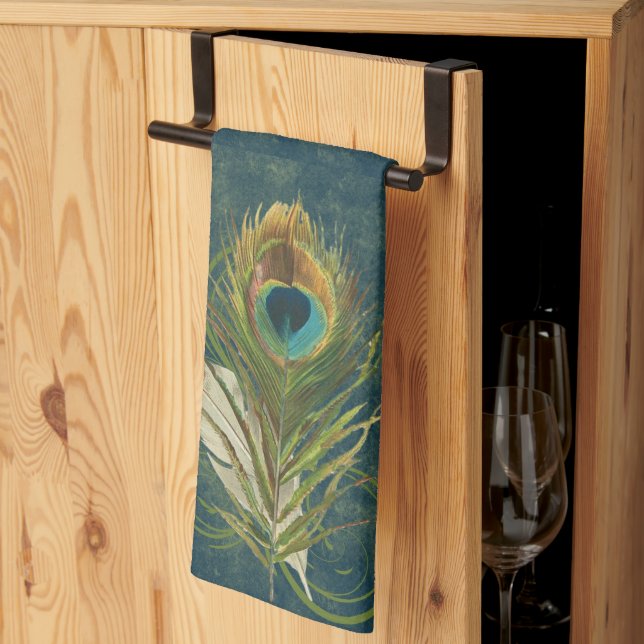 Paño De Cocina Pluma de pavo real Verde azulada de época (Pliegue de tercios)