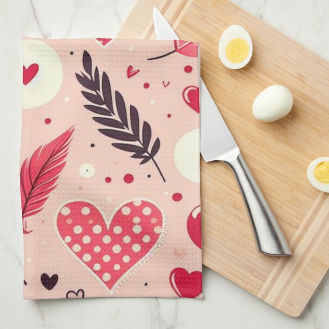 Paño De Cocina Plumas y corazones románticos (Doblado Cuarto)
