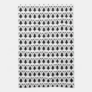 Paño De Cocina Pocos cráneos blancos punkyes en negro