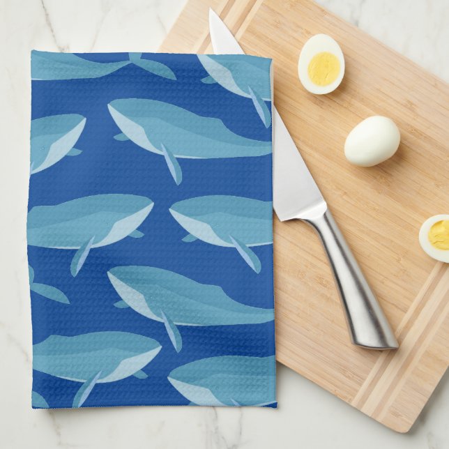 Paño De Cocina Pod de ballenas nadando azul oscuro (Doblado Cuarto)