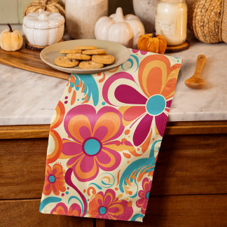 Paño De Cocina Poder floral colorido y groovy de los 60 y 70