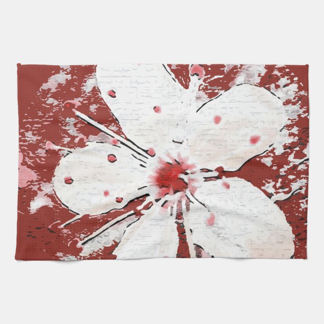 Paño De Cocina Poesía en flor de cerezo sakura elegante roja (Horizontal)