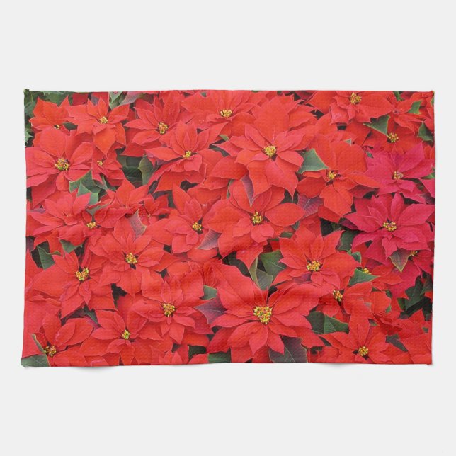 Paño De Cocina Poinsettias rojas Navidad la foto floral navideña (Horizontal)