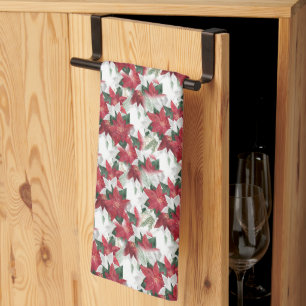 Paño De Cocina Poinsettias rojas y blancas