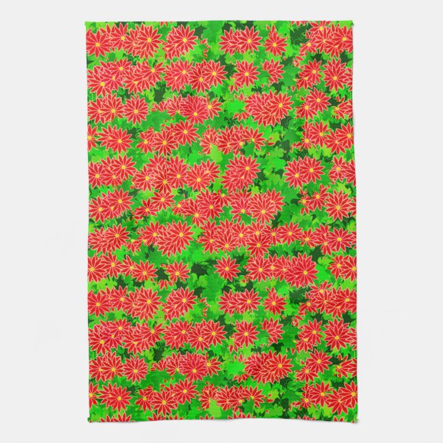 Paño De Cocina Poinsettias Rojas y Holly Verde (Vertical)