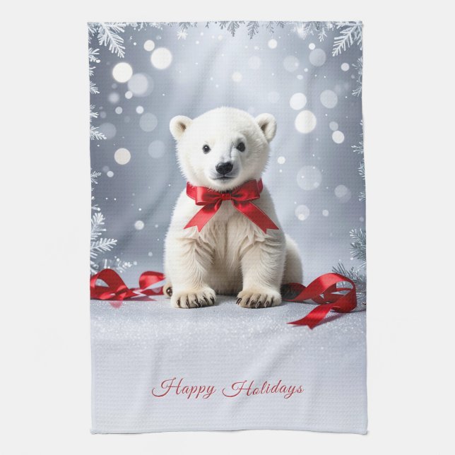 Paño De Cocina Polar Bear Christmas Holiday Kitchen Towel (Vertical)