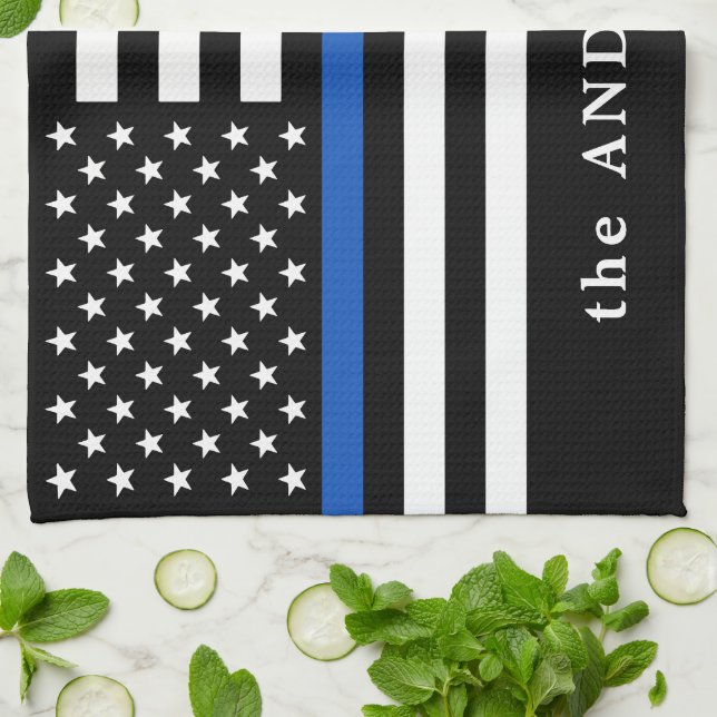 Paño De Cocina Policía de nombres personalizados de la línea azul (Doblado)