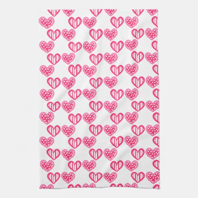 Paño De Cocina Polka Dot And Stripes Hearts (Vertical)