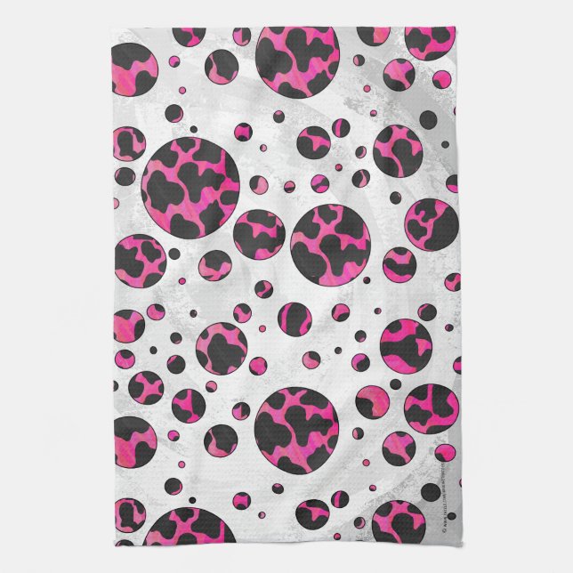 Paño De Cocina Polka Dot Cow Pink y Black Print (Vertical)
