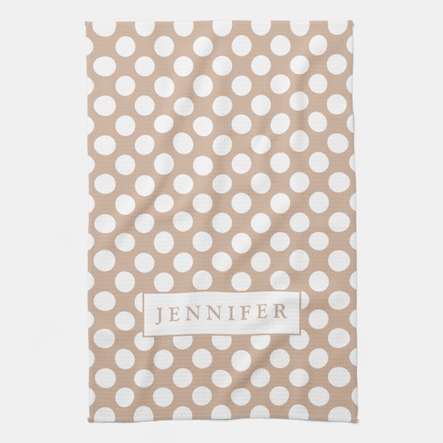 Paño De Cocina Polkadot blanco sobre fondo de Tan (Vertical)