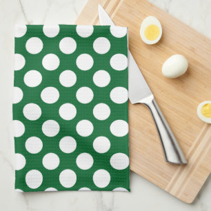Paño De Cocina Polkadot blanco sobre fondo verde