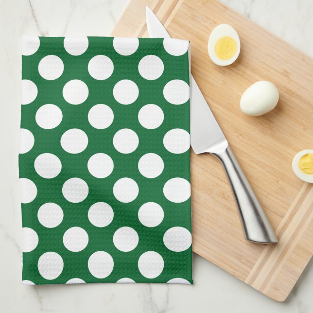 Paño De Cocina Polkadot blanco sobre fondo verde (Doblado Cuarto)