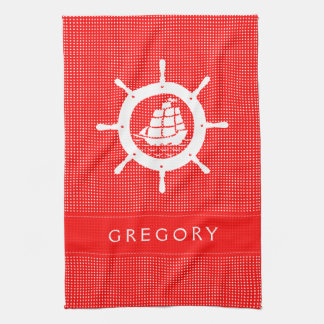 Paño De Cocina Polkadot Blanco Y Rojo Con Rueda Náutica