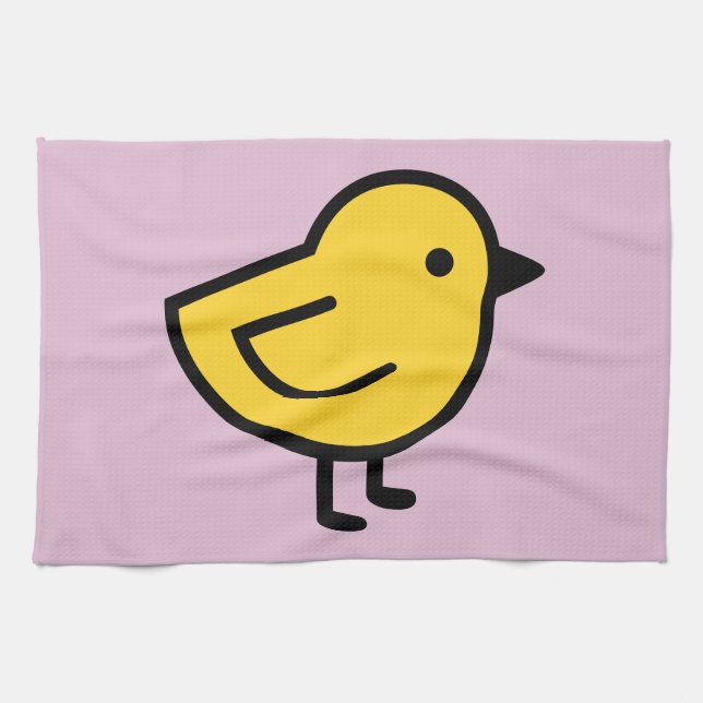 Paño De Cocina Pollito Amarillo Sobre Fondo Rosa (Horizontal)