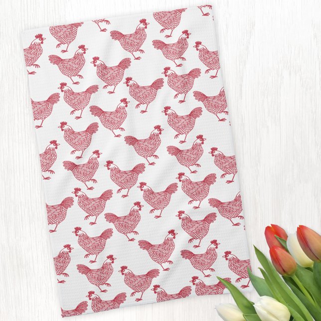 Paño De Cocina Pollo Hen (Chicken Hen pattern red and white kitchen towel)