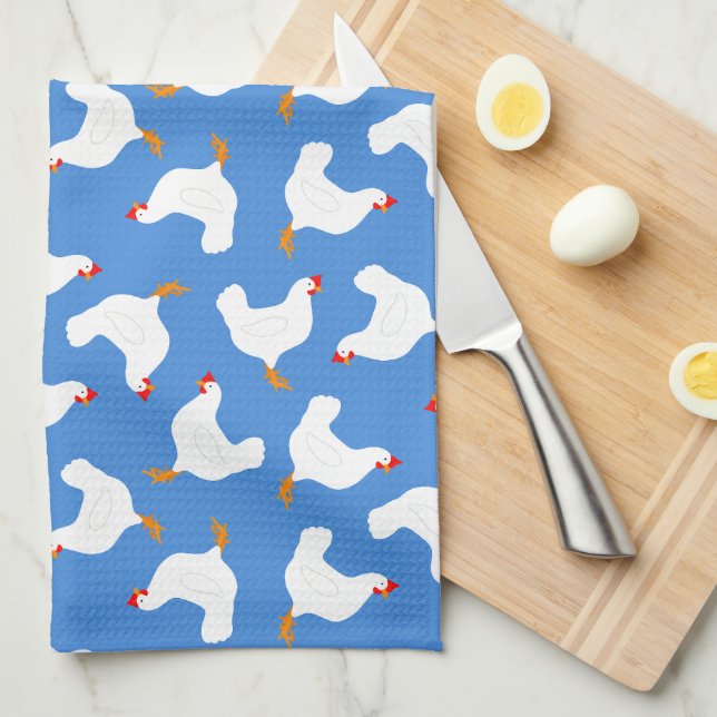Paño De Cocina Pollos blancos sobre el azul (Doblado Cuarto)