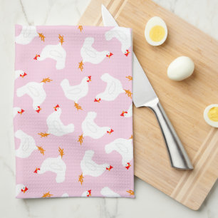 Paño De Cocina Pollos blancos sobre rosa