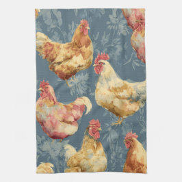 Paño De Cocina Pollos de corral y diseño de patrón botánico