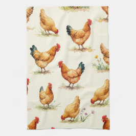 Paño De Cocina Pollos de corral y diseño de patrón botánico