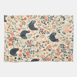 Paño De Cocina Pollos de granja, gallinas y cabaña de flores