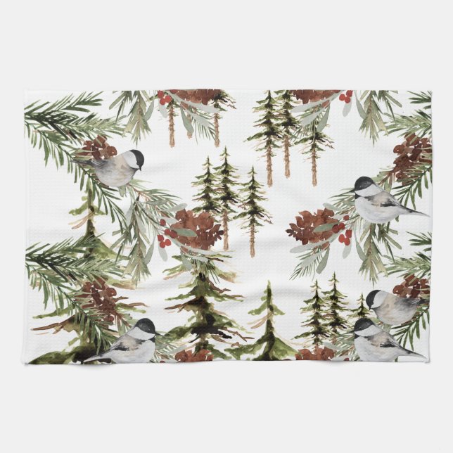 Paño De Cocina Pollos de invierno Spruce Tree Woodland (Horizontal)