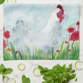 Paño De Cocina Pollos y flores de granja