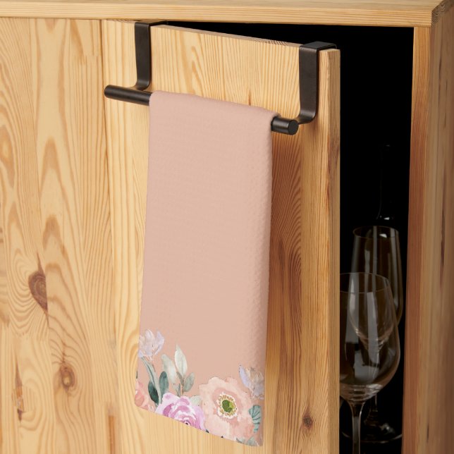 Paño De Cocina Polvo Rosa acuarela floral (Pliegue de tercios)