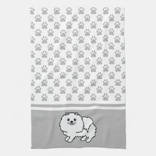 Paño De Cocina Pomerania Blanca Con Patrón de Patas Grises