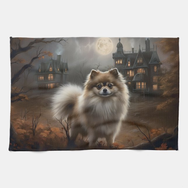 Paño De Cocina Pomerania de Halloween de Terror (Horizontal)