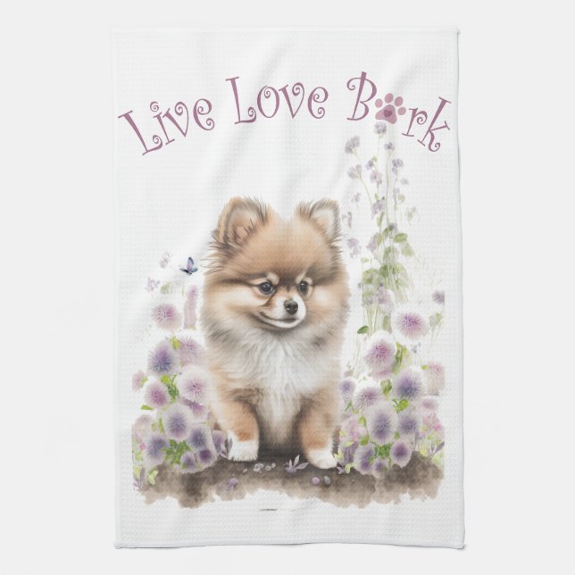 Paño De Cocina Pomerania Dog Mom Floral (Vertical)