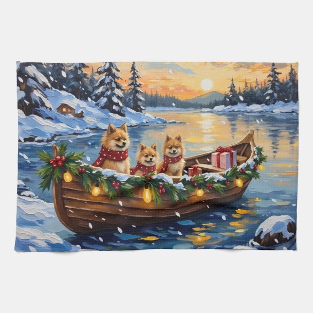 Paño De Cocina Pomeranian Christmas Boat Holiday (Horizontal)