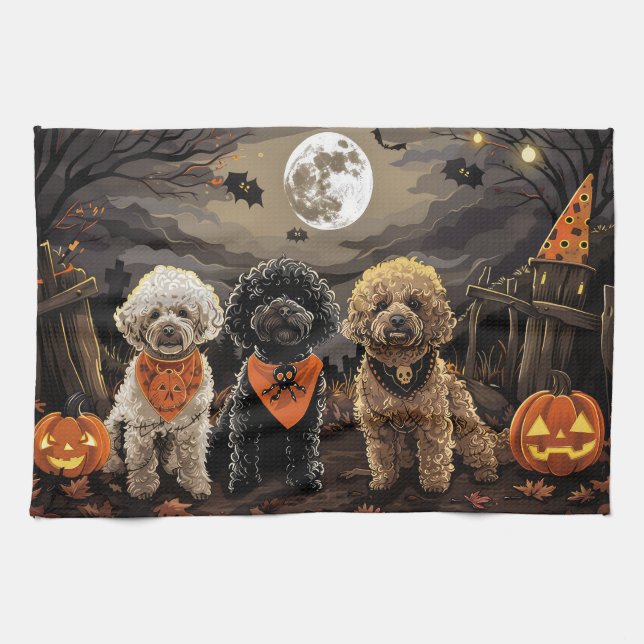 Paño De Cocina Poodle Halloween Espeluznante (Horizontal)