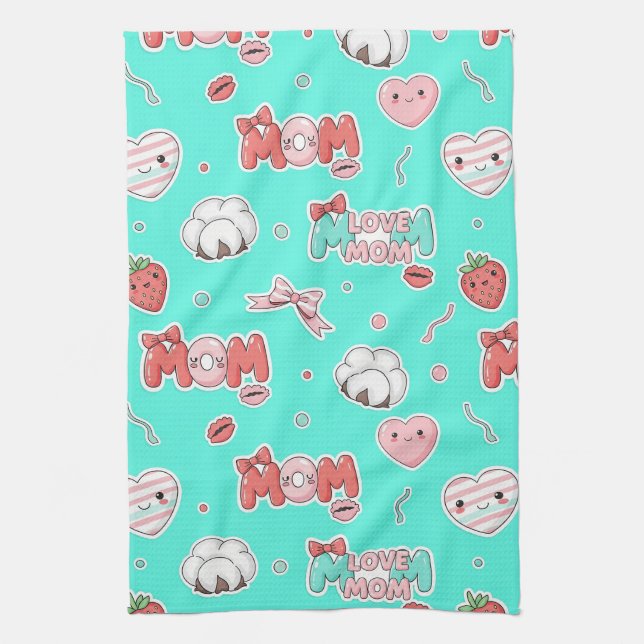 Paño De Cocina Pop Art MOM Love Pattern in Turquoise (3) (Vertical)