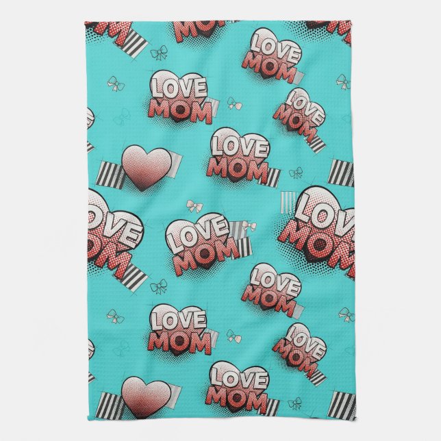 Paño De Cocina Pop Art MOM Love Pattern in Turquoise (8) (Vertical)