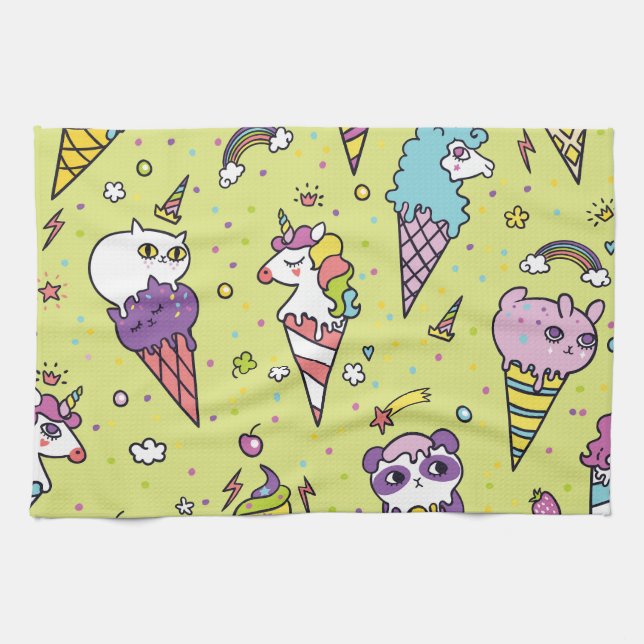 Paño De Cocina Pop Cute Ice Cream: Patrón Animal (Horizontal)