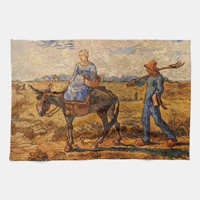 Paño De Cocina Por la mañana, pareja campesina por Vincent van Go (Horizontal)