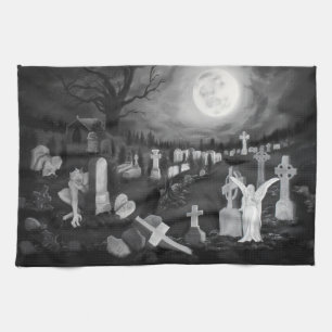 Paño De Cocina Por la noche en el cementerio - Ángel con Diablo
