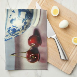 Paño De Cocina Porcelana Azul y Cerezas