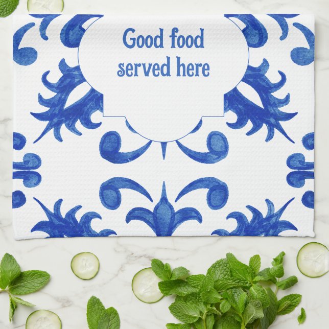 Paño De Cocina Portuguese Blue Tile central round medallion (Doblado)