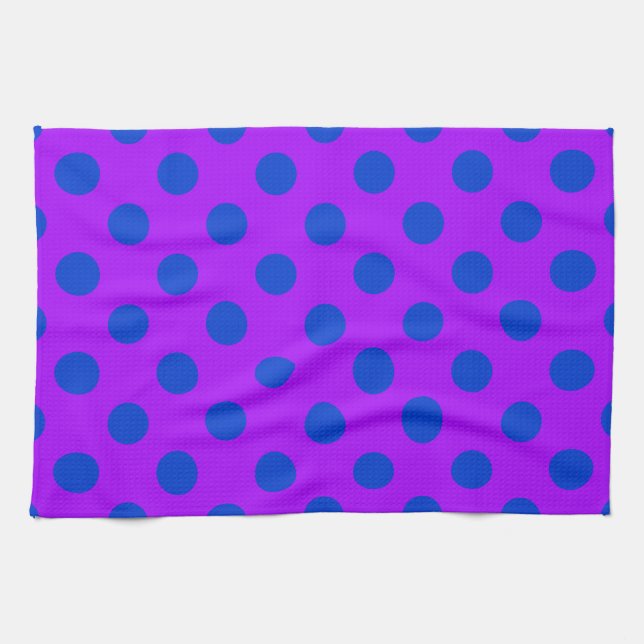 Paño De Cocina Pos de polka azul sobre morado (Horizontal)