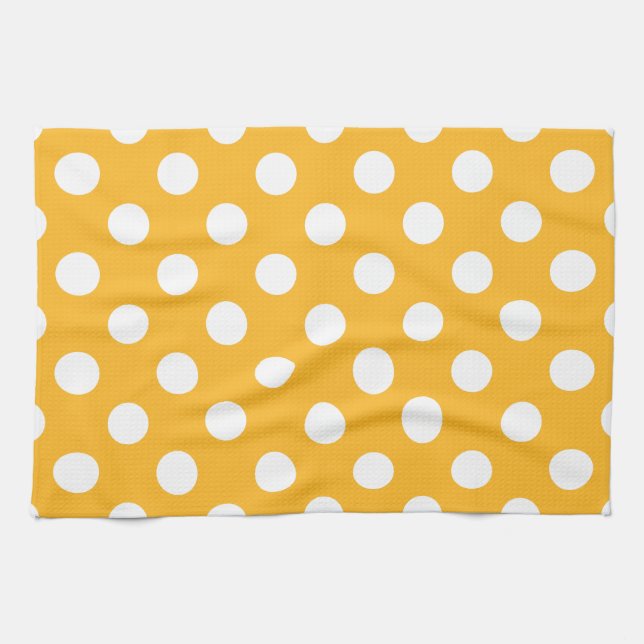Paño De Cocina Pos de polka blanca sobre amarillo (Horizontal)