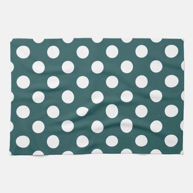Paño De Cocina Pos de polka blanco en verde azulado (Horizontal)